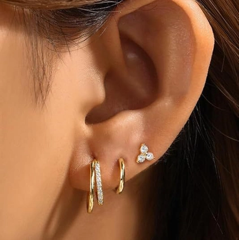 Ins Style S925 Sterling Silver Post Copper Zirconia Flower Stud Earrings Set For Women Minimalist Gold Silver Circle Hoop Earrings Jewelry
