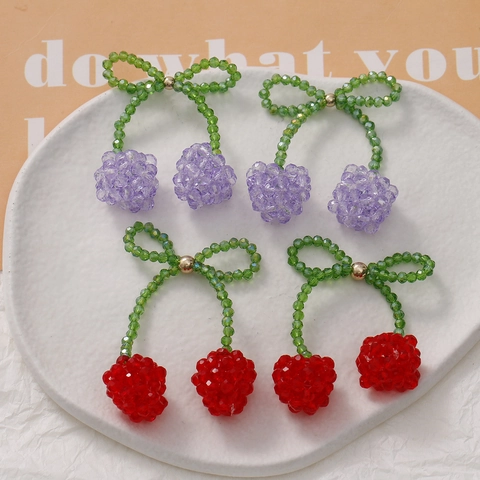 Handmade Woven Glass Seed Bead Cherry Charms With Bowknot For DIY Jewelry Making Materials For Earrings Hairclips Accessories