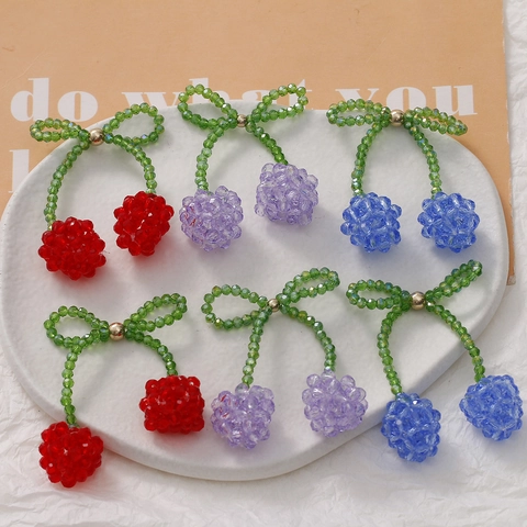 Handmade Woven Glass Seed Bead Cherry Charms With Bowknot For DIY Jewelry Making Materials For Earrings Hairclips Accessories