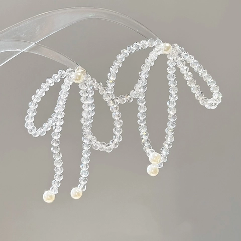 Iridescent Glass Beaded Bowknot Tassel Accessory With Artificial Pearl For DIY Earrings Hairclip Jewelry Making