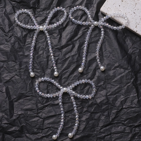 Iridescent Glass Beaded Bowknot Tassel Accessory With Artificial Pearl For DIY Earrings Hairclip Jewelry Making