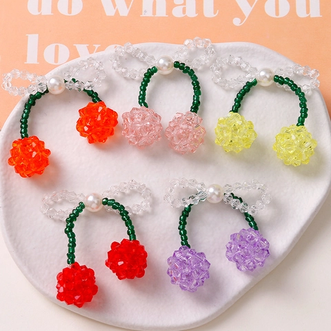 Colgante de Cereza Tejido a Mano Cuentas de Vidrio Perla Artificial Lazo Accesorios de Joyería DIY para Pendientes Pinzas de Pelo Mujer Estilo Dulce