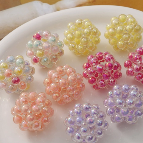 Handmade Woven Acrylic Bead Ball DIY Jewelry Accessories Colorful Hollow Cluster Bead For Earring Headwear Making Crafting