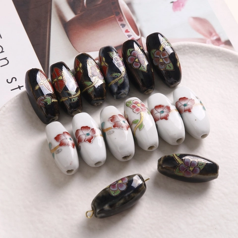 Chinese Stijl Keramische Ovalen Kralen Handgeschilderde Bloem DIY Sieraden Maken Benodigdheden Voor Ketting Armband Oorbellen