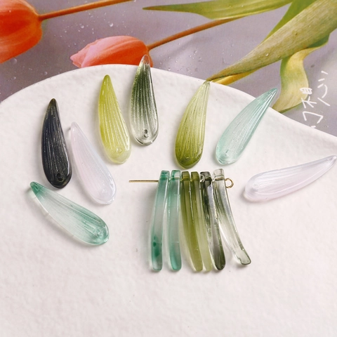 Leaf Shaped Glass Beads Polished Transparent Water Drop DIY Jewelry Making Accessories Botanical Floral Style For Earrings Headpieces