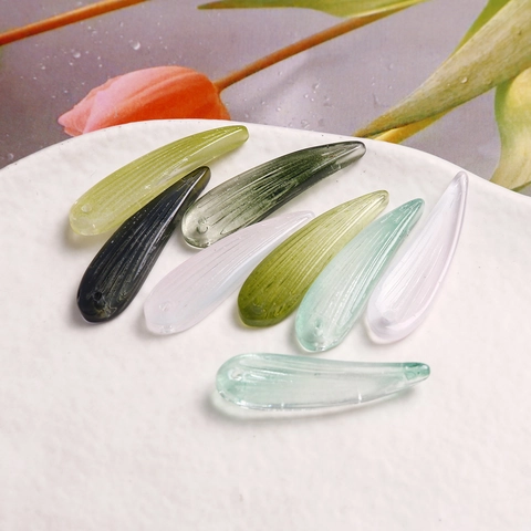 Leaf Shaped Glass Beads Polished Transparent Water Drop DIY Jewelry Making Accessories Botanical Floral Style For Earrings Headpieces