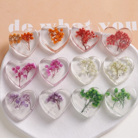 Romantic Heart Shaped Resin Pendants With Embedded Dried Flowers And Artificial Pearls For DIY Jewelry Making Accessories