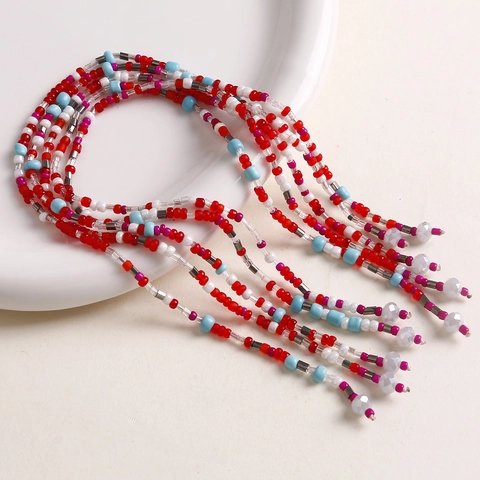 Handgefertigte Regenbogen Glasperlenkette Mehrlagige Quaste DIY Vielseitige Brillenkette Maskenband Böhmisches Schmuckzubehör
