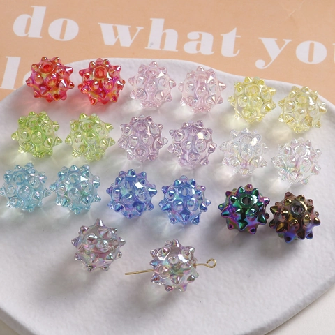 Dreamy AB Plated Resin Sea Urchin Spiky Round Beads For DIY Jewelry Making Findings Handmade Earrings Crafting Supplies