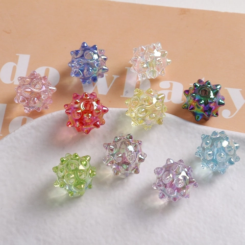 Dreamy AB Plated Resin Sea Urchin Spiky Round Beads For DIY Jewelry Making Findings Handmade Earrings Crafting Supplies