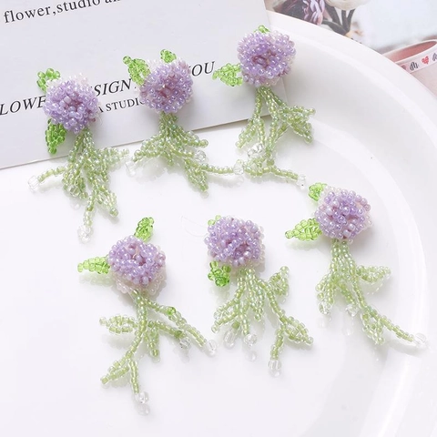 Handmade Beaded Wisteria Flower DIY Accessories Glass Seed Beads Tassel Floral Charms For Earrings Hairpins Decoration