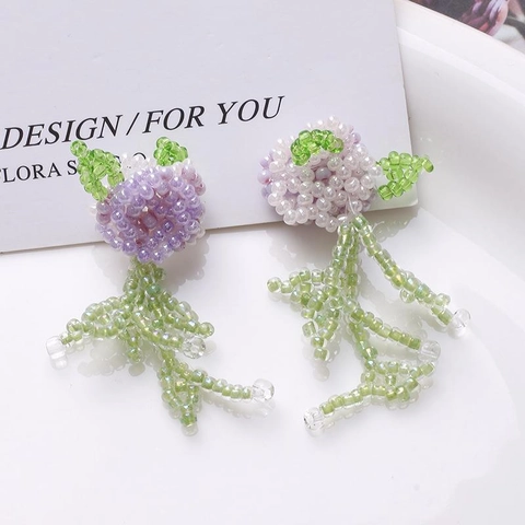 Handmade Beaded Wisteria Flower DIY Accessories Glass Seed Beads Tassel Floral Charms For Earrings Hairpins Decoration
