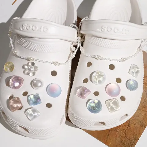 Harz DIY Schuhanhänger Set Für Clogs Glitzer Wasserwelle Künstliche Perlenketten Süße Personalisierte Schmuck Accessoires