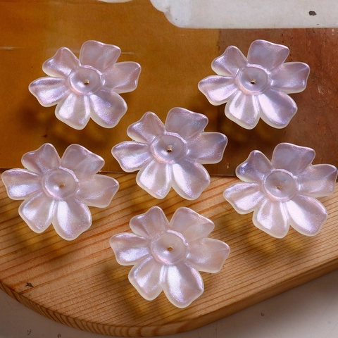 Resin Flower Bead AB Iridescent Glitter Six-Petal Floral Pendant For DIY Jewelry Making Findings Earrings Hair Accessory