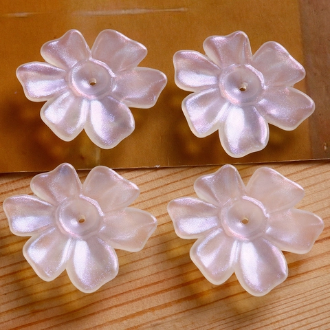 Resin Flower Bead AB Iridescent Glitter Six-Petal Floral Pendant For DIY Jewelry Making Findings Earrings Hair Accessory