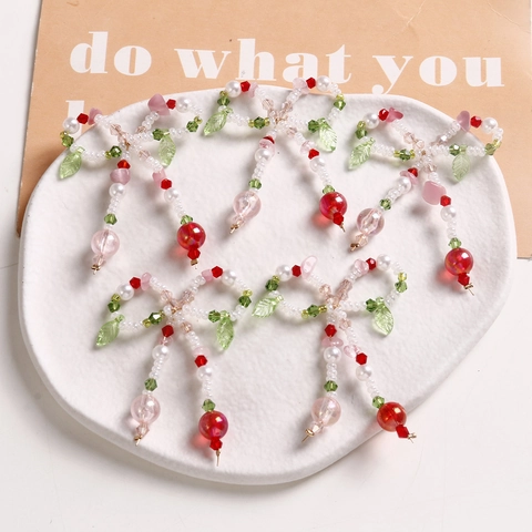 Handmade Bowknot Cherry Beaded Charms For DIY Jewelry Artificial Pearl Glass Beads Sweet Forest Style Girls Charm