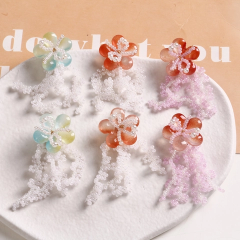 Colgante de Flor de Vidrio Hecho a Mano Con Cuentas de Borla Color Degradado para Pendientes y Horquillas DIY Mujer