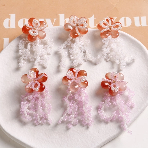 Colgante de Flor de Vidrio Hecho a Mano Con Cuentas de Borla Color Degradado para Pendientes y Horquillas DIY Mujer