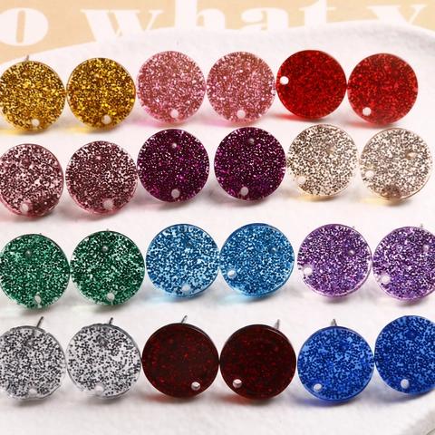 14mm Round Heart Glitter Acrylic Earring Components With Steel Post DIY Handmade Jewelry Findings Polished Smooth Accessory