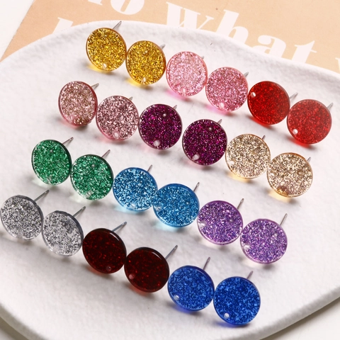 14mm Round Heart Glitter Acrylic Earring Components With Steel Post DIY Handmade Jewelry Findings Polished Smooth Accessory