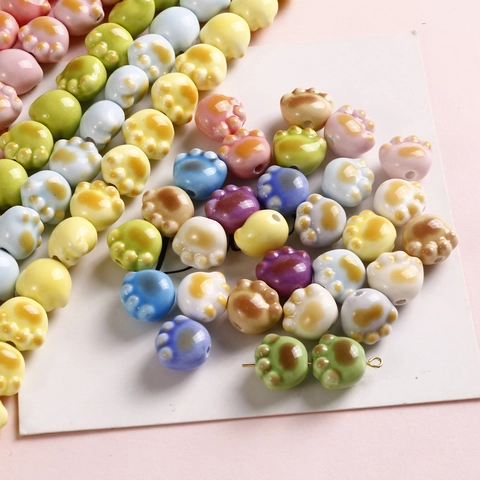 Cute Cat Paw Ceramic Beads Glossy Glazed Colorful Animal Paw Spacer Beads For DIY Jewelry Making Bracelet Necklace Craft