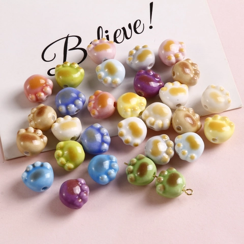 Cute Cat Paw Ceramic Beads Glossy Glazed Colorful Animal Paw Spacer Beads For DIY Jewelry Making Bracelet Necklace Craft