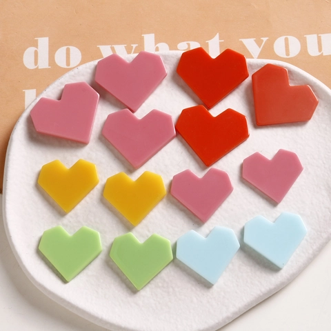 Minimalist Acrylic Heart Cabochons Pixelated Geometric Flatback For DIY Earrings Phone Case Decor Candy Color Jewelry Findings
