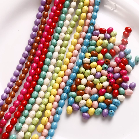 Cuentas de Turquesa Blanca Ovaladas Patrón de Grietas Coloridas Accesorios para Crear Joyas DIY Pendientes Pulseras Artesanía