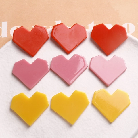 Minimalist Acrylic Heart Cabochons Pixelated Geometric Flatback For DIY Earrings Phone Case Decor Candy Color Jewelry Findings