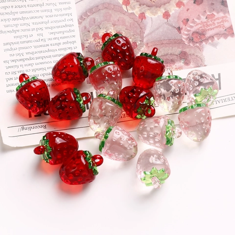 Sweet DIY Acrylic Strawberry Pendants 3D Clear Fruit Charms For Bracelet Earring Jewelry Making Accessories Pink Red Strawberry Shape