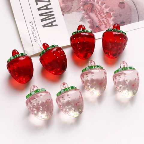 Sweet DIY Acrylic Strawberry Pendants 3D Clear Fruit Charms For Bracelet Earring Jewelry Making Accessories Pink Red Strawberry Shape