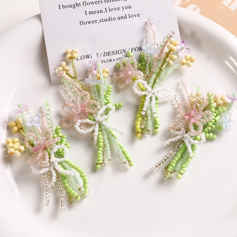 Handmade Woven Glass Seed Bead Flower Bouquet DIY Jewelry Accessory For Headwear Earrings Apparel Decor For Women