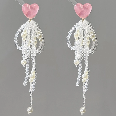 Accessorio per Gioielli DIY Tessuto a Mano Vetro Perla Artificiale Fiocco Nappa per Orecchini Copricapo Bianco Elegante Ciondolo Francese