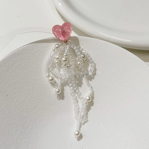 Accessorio per Gioielli DIY Tessuto a Mano Vetro Perla Artificiale Fiocco Nappa per Orecchini Copricapo Bianco Elegante Ciondolo Francese