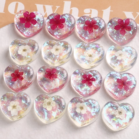 Colorful Transparent Resin Heart Dried Flower Charms Iridescent Sequins Heart Shape DIY Jewelry Making Accessories For Earrings Crafts
