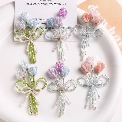 Charm Bouquet de Tulipes en Verre Tissé à la Main pour Fabrication de Bijoux DIY Boucles d'Oreilles Accessoires de Mode