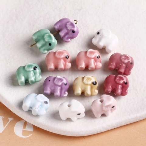 Colorful Ceramic Elephant Beads For DIY Jewelry Making Glazed Porcelain Animal Shaped Loose Charms For Bracelets Necklaces