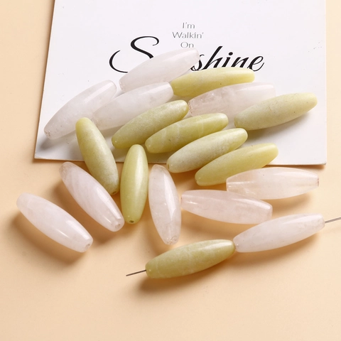 Natural Stone Spindle Shaped Loose Beads Polished Lemon Jade Rose Quartz Beads For DIY Jewelry Making Necklace Bracelet