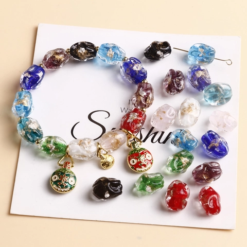 Irregular Oval Clear Lampwork Beads With Gold Foil For Diy Bracelet Necklace Earring Jewelry Making Handmade Glass Beads Accessory