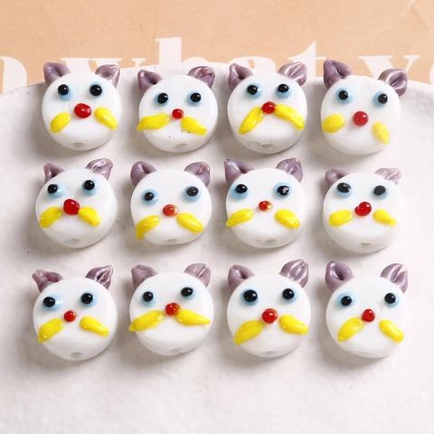 Simpatici Orecchini a Bottone in Vetro Lampwork a Forma di Testa di Gatto Accessori Fai da Te per Bracciali Pendenti Fatti a Mano