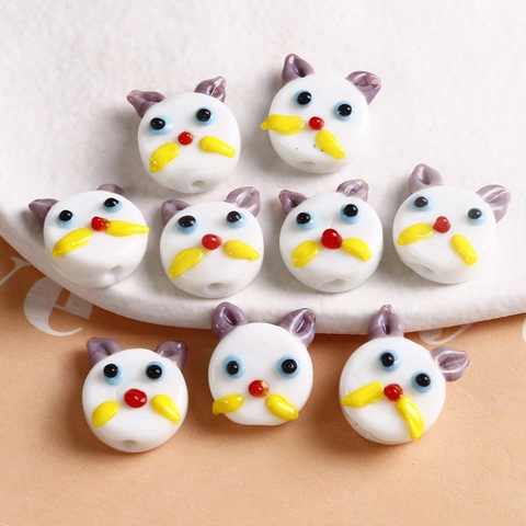 Simpatici Orecchini a Bottone in Vetro Lampwork a Forma di Testa di Gatto Accessori Fai da Te per Bracciali Pendenti Fatti a Mano