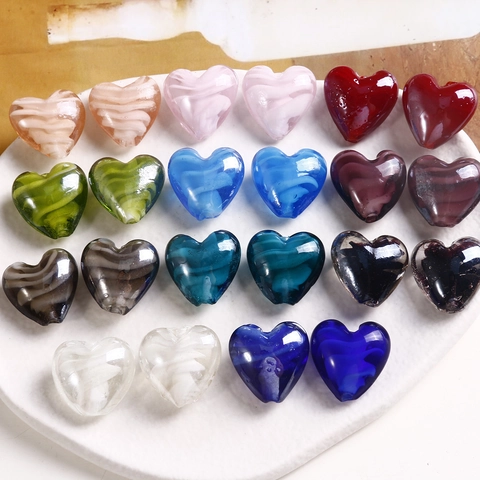 Handmade Colorful Lampwork Heart Beads Spiral Smudged Glass Loose Beads For DIY Necklace Bracelet Jewelry Making Accessories