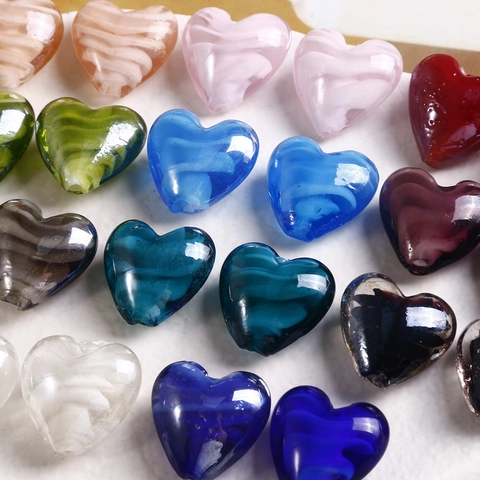 Handmade Colorful Lampwork Heart Beads Spiral Smudged Glass Loose Beads For DIY Necklace Bracelet Jewelry Making Accessories