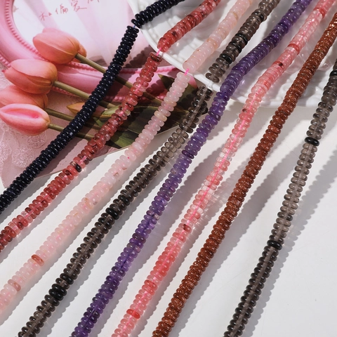 Geometrische Naturstein Rondelle Perlen Für Schmuckherstellung DIY Handgemachte Armbänder Halsketten Rosenquarz Amethyst Perlen