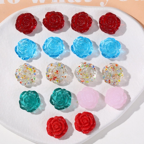 Perles Fleur de Rose en Verre pour Création de Bijoux DIY Perles à Relief Polies pour Colliers Bracelets Bijoux
