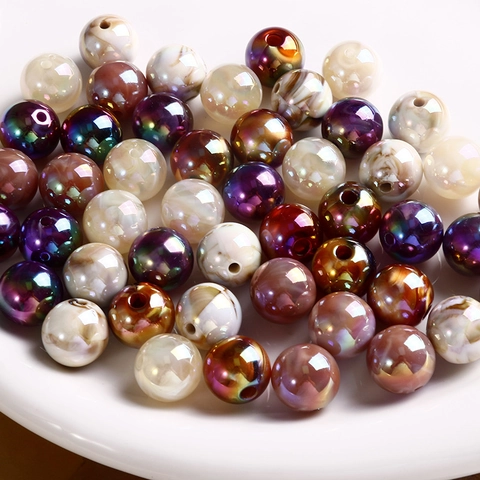 Baroque Style Aurora Dazzling Round Acrylic Loose Beads For DIY Jewelry Making Necklaces Bracelets Phone Chains Accessory