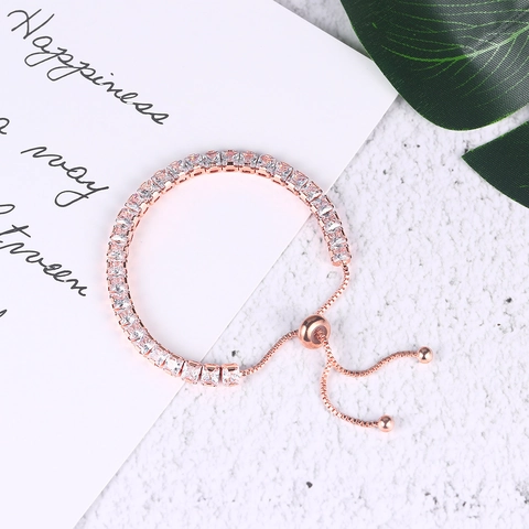 Copper Zirconia Tennis Bracelet For Women Rose Gold White Gold Square Red Blue Green Zirconia Adjustable Bolo Clasp Bracelet Jewelry Gift