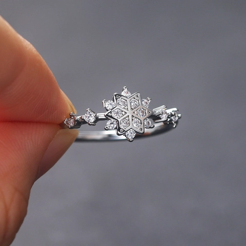 Eleganter Schneeflocke Zirkon Ring Für Damen 18K Vergoldet Kupfer Sechseckiger Stern Fingerring Weihnachten Schmuck Geschenk