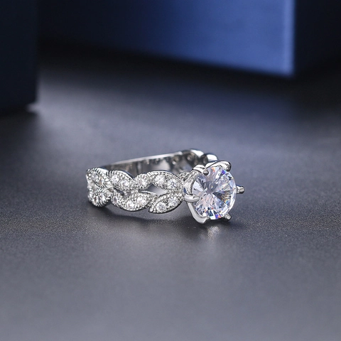 Elegante Ronde Zirkonia Koperen Ring Witgoud Tint Zespootzetting Vervlochten Gevlochten Band Verlovingsring Vrouwen Sieraden