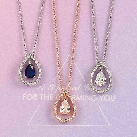 Moda Collana Con Ciondolo in Zirconia a Forma di Pera in Rame per Donna Gioielli Con Ciondolo a Goccia d'Acqua Galvanizzati